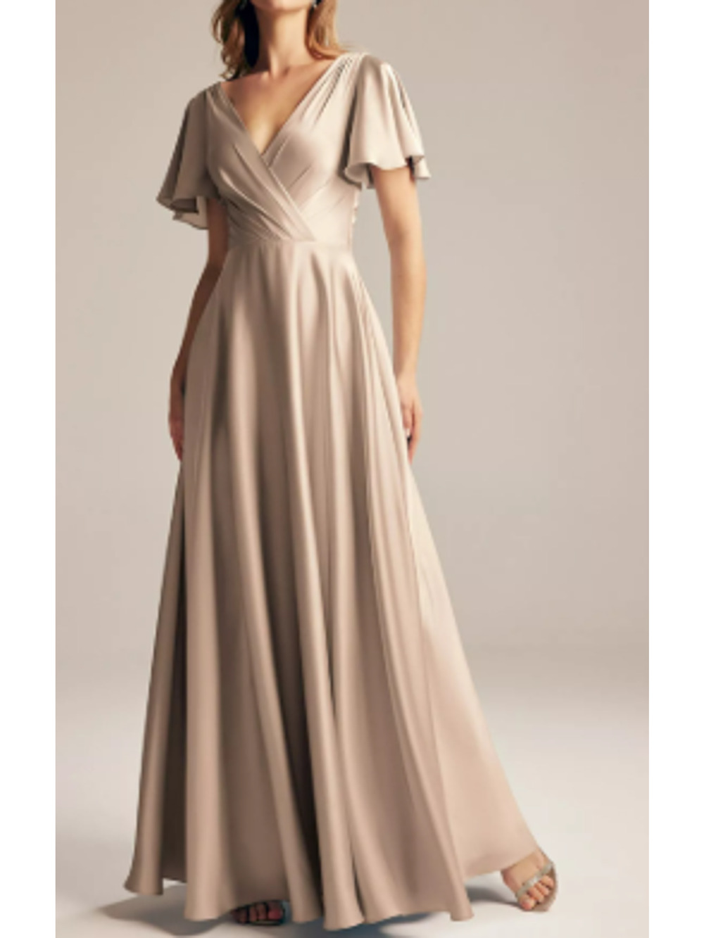 AW BRIDAL SZ 4 S taupe satin Furst bridesmaid gala formal party maxi dress 0B11